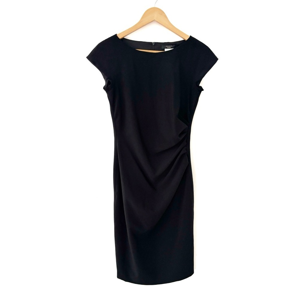 Max Mara Weekend | Classic Cap Sleeve Ruched Waist Black Dress Size 6 US 36 EU